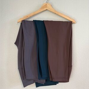 Set of Three Leggings in Gray, Teal, and Brown